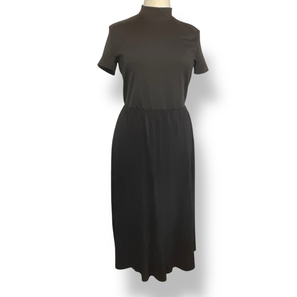 Classic Black Midi Dress with Mock Neck